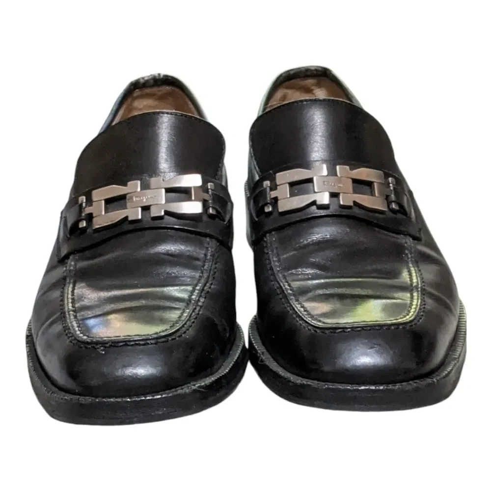 Salvatore Ferragamo men's horse bit black leather classic dress shoe Italy 8D